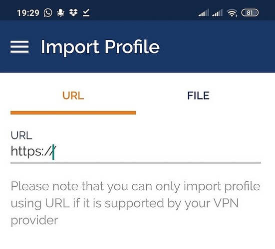 OpenVPN config - Android - Import profile