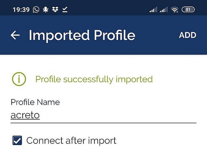 OpenVPN config - Android - Import profile