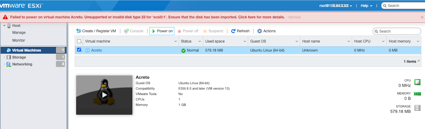 Error in ESXi